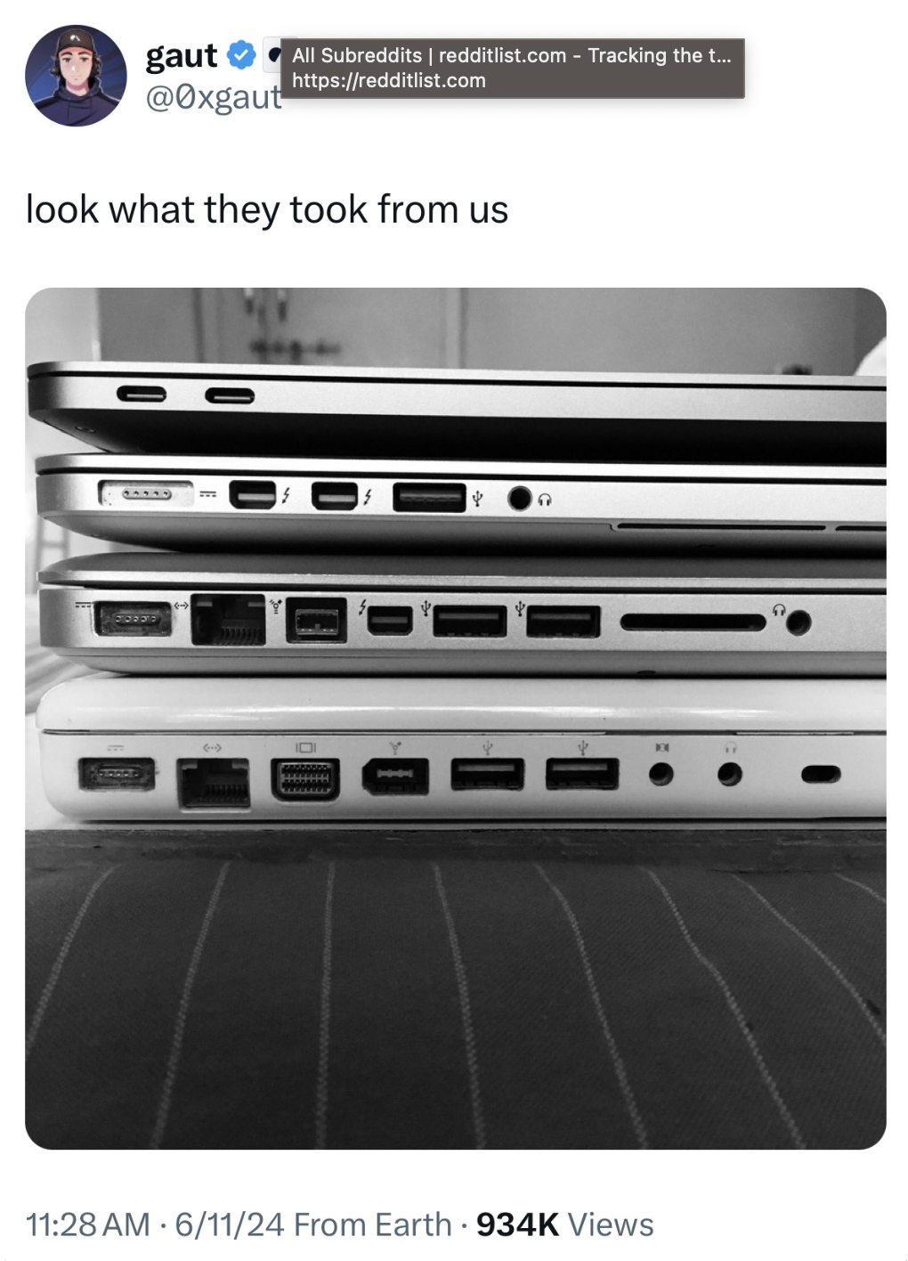 macbook ports - gaut All Subreddits redditlist.com Tracking the t... look what they took from us 61124 From Earth Views